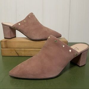NWT AGL PAVELOU Suede Heeled Mules in Poudre/Powder